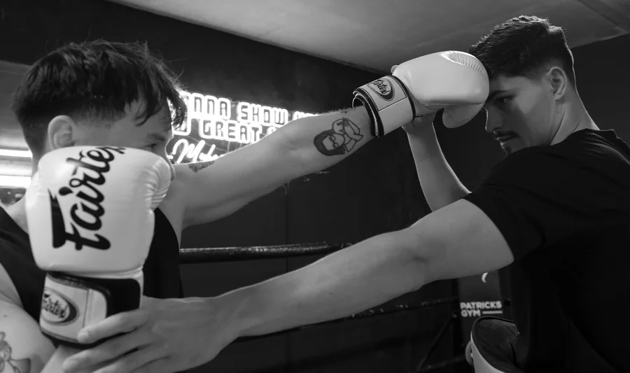 Clinch work during a Muay Thai session